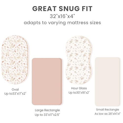 Image of Konssy 3 Pack Stretchy Bassinet Sheets for Baby Girl Boy, Soft Breathable Baby Bassinet Mattress Sheets Fit for Hourglass Oval Cradle, Moses Basket Rectangle Mattress (Pink Spring)