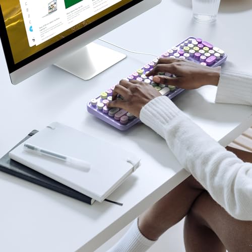 Image of Atelus Computer Wired Keyboard, Plug Play USB Full-Size Keyboard with Large Number Pad, Caps Indicators, Foldable Stands, for Windows 7 /8 /10 PC Laptop (Purple Colorful)