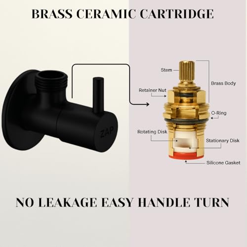 Image of ZAP Solid Brass Angle Valves in Matte Black - Pack of 4 | Includes Wall Flange | Suitable for Tap, Jet Spray, Shower & Geyser