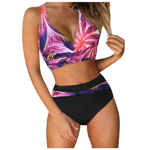 Traje de baño para mujer con control de abdomen para mujer, push up, control de abdomen, traje de baño fruncido, sexy, cuello en V, cintura alta, traje de baño para mujer, talla grande, B Lila, XXL