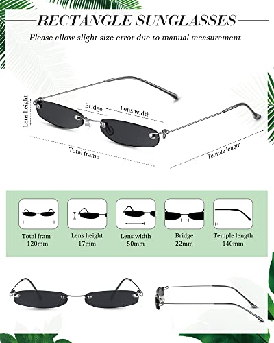 4 Pairs Women Thin Vintage Rectangle Sunglasses Small Skinny Glasses Retro Designer Style Rimless With Metal Frame Narrow Eyewear for Men Women2