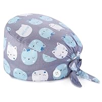 BQRKOTM Unisex OP-Hut, Baumwoll-Peeling-Kappe mit Verstellbarem Schweißband, Bedruckte Medizinische Mütze mit Knöpfen, Staubkappe