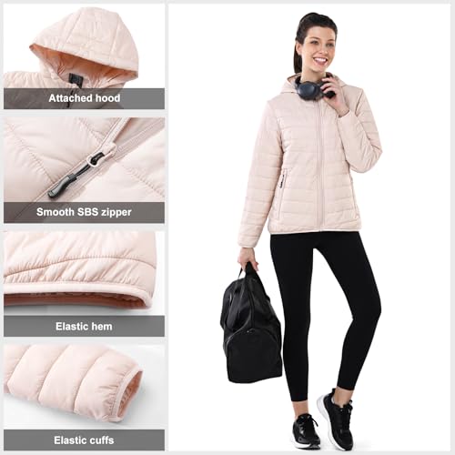 Image of Outdoor Ventures Women's Packable Lightweight Full-Zip Puffer Jacket with Hood Quilted Winter Coat