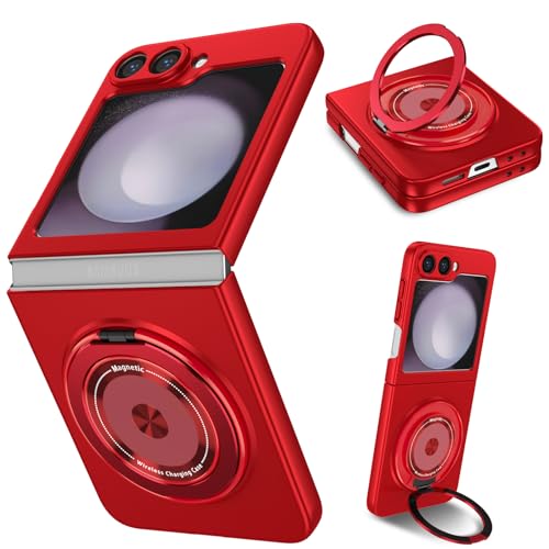 Coque Samsung Z Flip6 antichoc avec bague rotative 360 pliable et protection PC rigide rouge