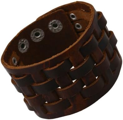 Bracelet Punk Rock Genuine Leather Jewelry Accessories Handmade Square Braided Snap Button Wide Bracelets Male Hip-hop Bracelet & Bangle