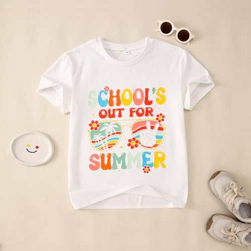 Image of Kids Girl School's Out for Summer Shirt Last Day of School T-Shirt Cute Summer Beach Short Sleeve Tee Tops