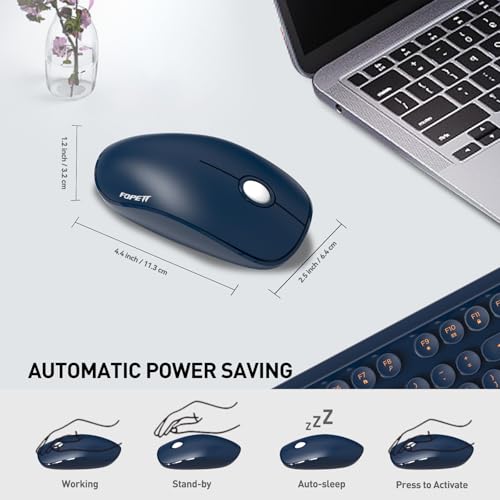 Image of FOPETT Wireless Keyboard and Mouse Combo, 104 Keys Full-Sized 2.4 GHz Round Keycap Colorful Keyboards, USB Receiver Plug and Play, for Windows, Mac, PC, Laptop, Desktop (DarkBlue)