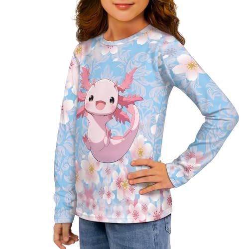 Image of Girls Long Sleeve Shirts Casual Crewneck Soft T-shirts for Girls 3-16 Years Old