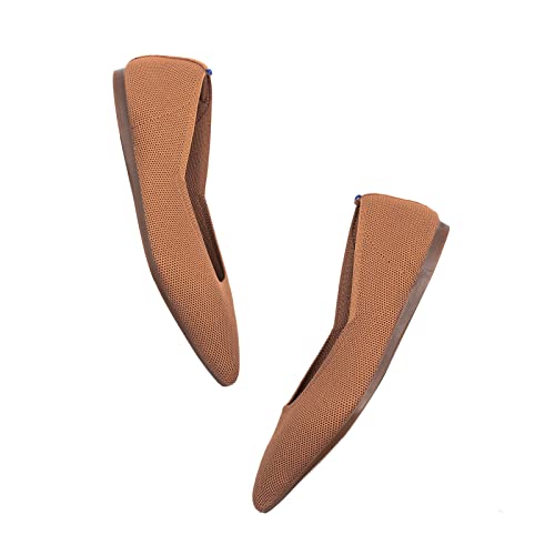 Frank Mully Frauen Spitze Zehe Ballett flach Strickkleid Schuhe Low Wedge Flache Schuhe Komfort Slip On Flats Schuhe für Frau Klassische Schuhe, Fawn, 36.5 EU