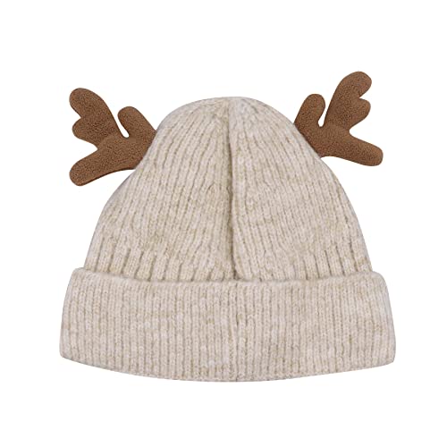 Gorro de Invierno para Mujer Beige con Cornamenta de Reno miniatura 4