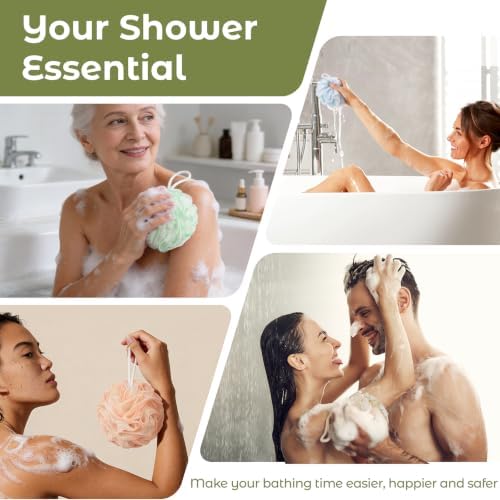 Yolaist Loofah Sponge 4 Pack, Exfoliating Body Scrubber for Shower, Soft Bath Sponges with Hanging Loop, 60G Gentle Loofah for Women Men (Pastel Colors) — view 6