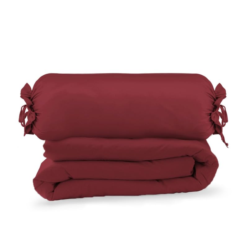Pizuna Funda Nordica Cama 105- Juego de Funda Edredon 170x210 con 1 Funda Almohada Cilindrica, 400 Hilos Tejido Satinado de Lujo 100% algodón de Fibra Larga de (Río Rojo)