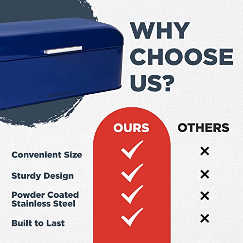 Culinary Couture Large Blue Bread Box For Kitchen Countertop - Bread Storage Container - Powder-Coated Stainless Steel Vintage Bread Boxes For Kitchen Counters - Bonus Recipe Ebook #TOP7