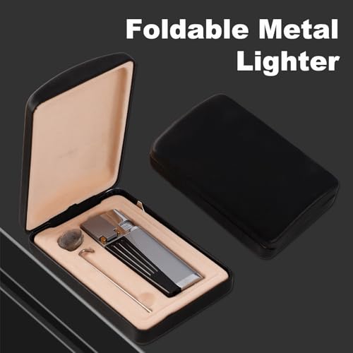 Encendedor metálico plegable 2 en 1 con caja de regalo de cuero miniatura 6