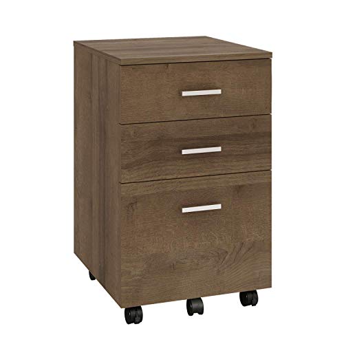 DEVAISE 3 Drawer Mobile File Cabinet, Wood Filing Cabinet fits A4 and Letter Size for Home Office, Grey Oak