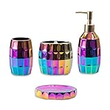 Rainbow Bathroom Accessory Set, Colorful/Gold Mosaic Ceramic Bathroom Accessories Sets Includes...
