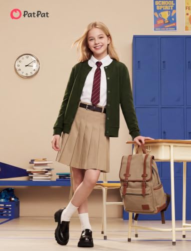 Image of PATPAT Girls Cardigan Sweater Knit Long Sleeve School Plain Tops 4-12Y