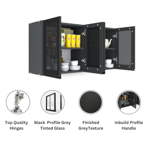 Image of SPECIALITY PANELS Multipurpose Cabinet with Modern Elegance Tinted Glass Wall Cabinet, Space Organizer for Office /Kitchen in (Dark Grey, 4 Glass Shutter)