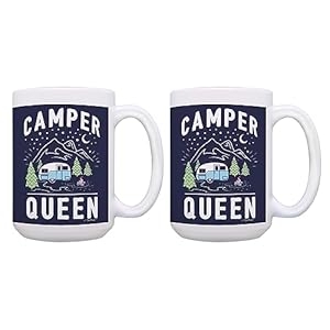 ThisWear Camping Coffee Mugs Camper Queen Camping RV Cup Set 2 Pack 15oz Ceramic Coffee Mug Set