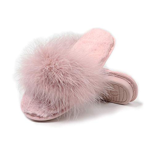 Image of Fur Story Women's Furry Slippers Open Toe Fuzzy Slippers Memory Foam Fluffy House Sandal