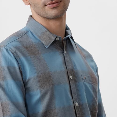 Image of BASICS 100% Cotton Checked Shirt for Men | Slim Fit | Everyday Smart Casual Wear | Full Sleeve