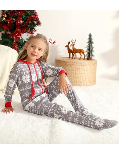 Image of Veseacky Family Christmas Pajamas Matching Sets Adult Onesie Zipper Hooded Footed One-Piece Pjs Jumpsuits