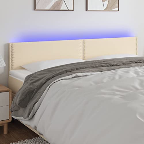 Juroupi Cabecero con LED cabecero Cama Dormitorio cabeceros de Cama headboard cabeceros Cama de Tela Color Crema 200x5x78/88 cm - 3121499
