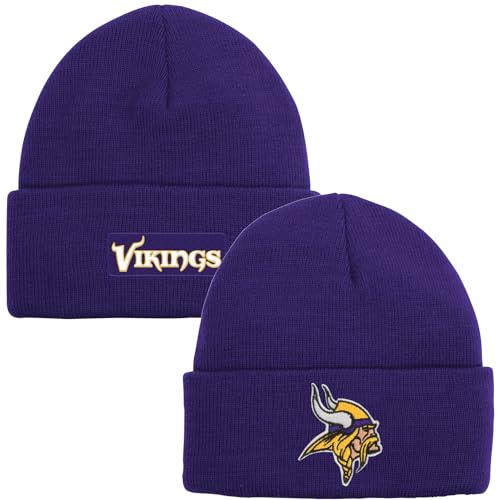 Outerstuff NFL Kids Youth 8-20 Officially Licensed Sideline Sport Knit Cold Weather Cuffed Beanie Hat (Minnesota Vikings - Purple One Size)