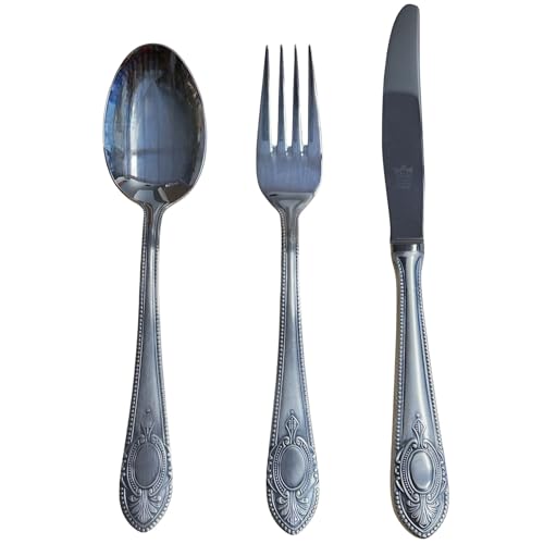 CRC Toscana 1280 Cubertería 70 piezas en acero inoxidable con baño de plata, servicio completo con cubiertos de menú, postre y piezas de servir