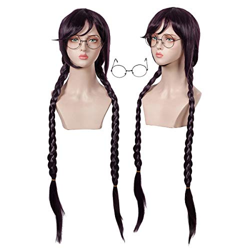 ColorGround Long Purple Braided Cosplay Wig with 1 Pair of Glasses for Halloween (Long Purple Braids)