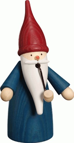 Seiffener Volkskunst German Incense Smoker gnome Blue, Height 16 cm / 6 inch, Original Erzgebirge SV 12301/2