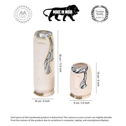 Image of Aakriti Art Creations Midnight Mystique Planter | Set of 2 Handmade Ceramic Vases | White Matte Finish Modern Art Decorative Flower Vases for Living Room, Table Decor & Gifting