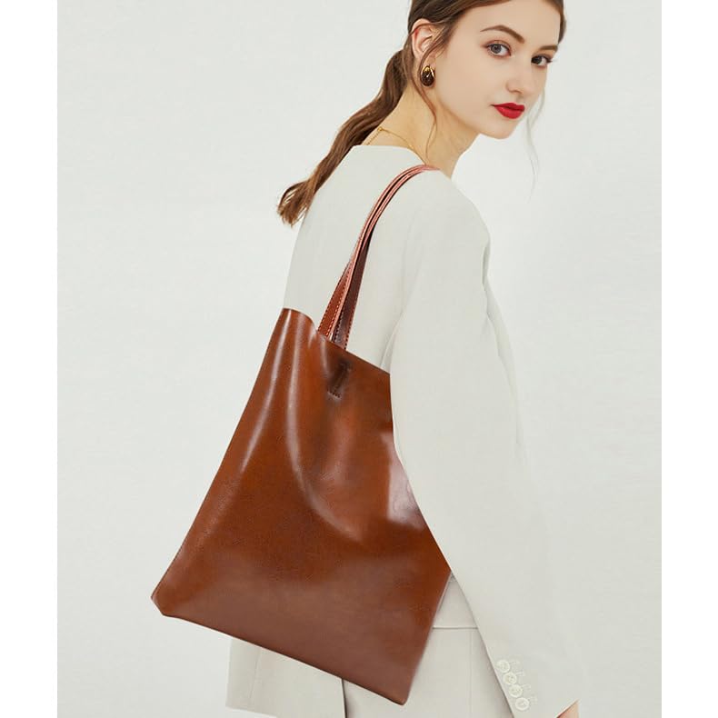 Large Capacity Oil-Waxed Cowhide Tote Bag