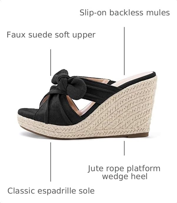 Image of Womens Espadrilles Wedge Sandals Slides Platform Slip on Bow Knot Open Toe Summer Mules Shoes