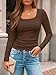 AUTOMET Womens Long Sleeve Shirts Square Neck Tops Ribbed Knit Basic Teen Girls Crop Tops Fall Outfits Fashion Clothes 2025 Brown L