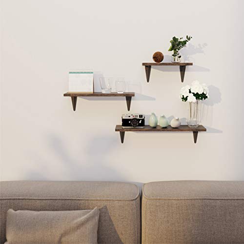 Bameos Floating Shelves, Rustic Wood Bamboo Wall Storage Shelves, Wall Mounted Shelf Organizer Set Of 3 For Living Room, Bedroom, Kitchen, Bathroom, Office #TOP3