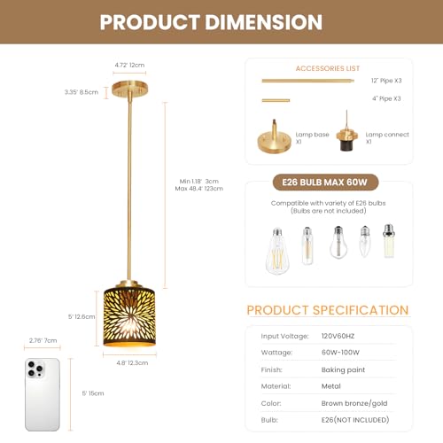 ALUCSET Bronze Gold Pendant Lights Kitchen Island, 2 Pack with Plug in Cord - image 2