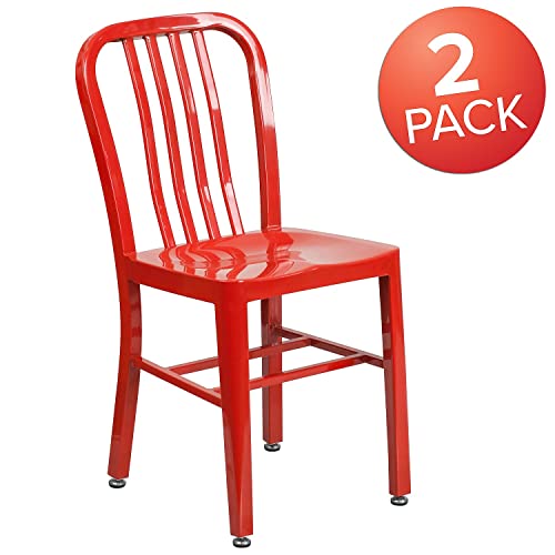Flash Furniture Commercial Grade 2 Pack Red Metal Indoor-Outdoor Chair #TOP13