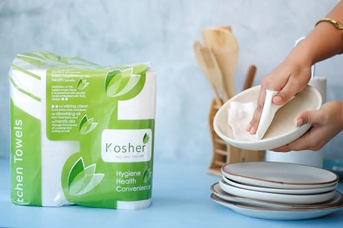 Image of Kosher Kitchen Tissue Paper Roll | 540 Pulls | 90 Pulls Each X 6 Rolls | Strong & Super Absorbent 2-Ply Kitchen Roll | High Wet Strength | Flower Embossed for Absorption | (Combo of 3- Total 6 Rolls)