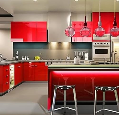 Image of ONETON Glossy Red Contact Paper Decorative Self Adhesive Counter Top Peel and Stick Wallpaper for Kitchen Cabinets Shelf Drawer Liner Desk Dresser (RED Glossy WP, 24x80 inch)