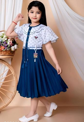 Image of Kids Girls Cotton Linen Knee Length Frock Dress