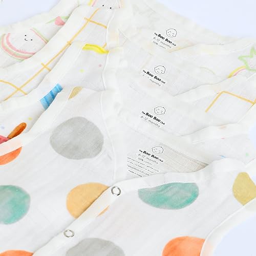Image of The Boo Boo Club Organic Cotton Baby Jhabla | Pack of 4 Newborn Sleeveless Jabla | Newborn Infant Summer Wear | Soft & Breathable Muslin Fabric | Easy Button Closure Vest
