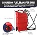 16 Gallon Portable Fuel Gasoline Diesel Tank Caddy with 12V Transfer Pump & FREE Premium Dust Cover for Cars, Lawn Mowers, ATVs, Boats & More