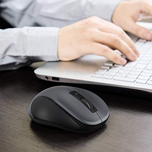 Image of WisFox 2.4G Wireless Mouse for Laptop, Ergonomic Computer Mouse with USB Receiver and Type-C Adapter, 3 Adjustable Levels, 6 Button Cordless Mice for Windows Mac PC Notebook (Grey and Black)