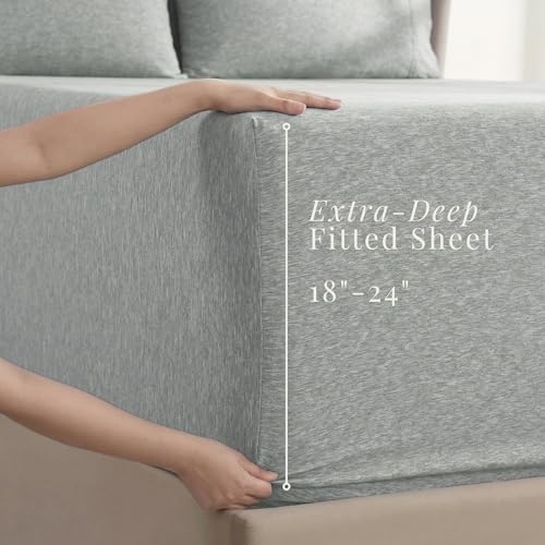 Image of Hearth & Harbor Bed Sheets, Luxury Soft 6 Piece Bed Sheet Set Extra Deep Pocket Fitted Sheets Fits Mattress up to 21 inch, Double Brushed Bedding Sheets & Pillowcases,