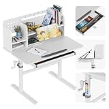 MARK ADLER Study 5.0 Ergonomischer Kinderschreibtisch, Höhenverstellbar, Neigbare Tischplatte, Modernes Design, Integrierte Aufbewahrung, Ideal zum Lernen und Kreativsein, Für wachsende Kinder, Grau