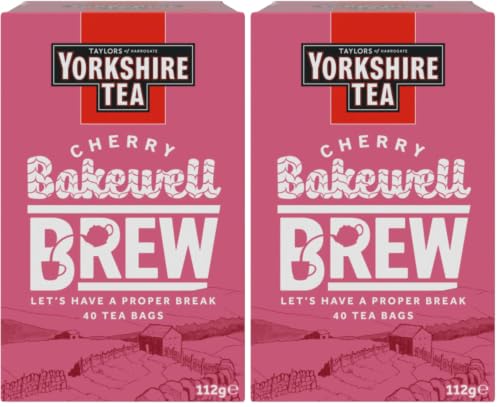 Image of Yorkshire Tea Cherry Bakewell Brew, Pillow Tea Bags, 40 Count (Pack of 2), Caffeinated, Enjoy Hot or Iced, 40 Teabags