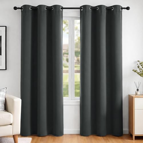 Image of Deconovo Curtains Blackout Curtains Thermal Insulated Curtains Eyelet Curtains for Nursery Dark Grey W42 x L84 Inch Two Panels