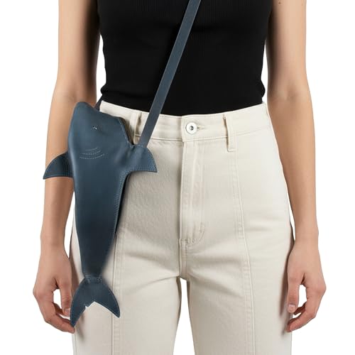 Image of Shark-Shaped Shoulder Bag with Adjustable Strap, Crossbody Bag, Messenger Bag, Full Grain Leather, Handmade