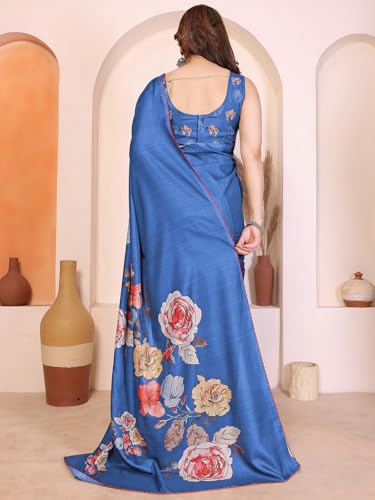 Image of Satrani Women's Tussar Silk Floral Printed Saree with Unstitched Blouse Piece